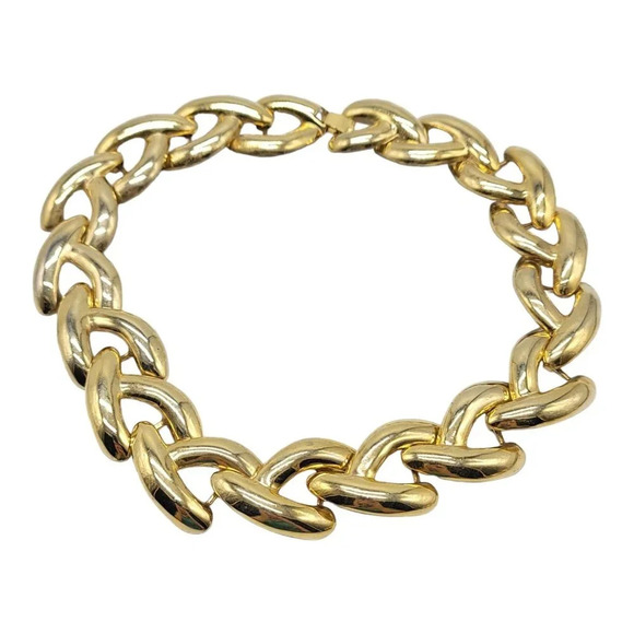 1980s Runway Couture Style Wide Chain Link Gold Tone Chunky Necklace 19.5" - Picture 2 of 8